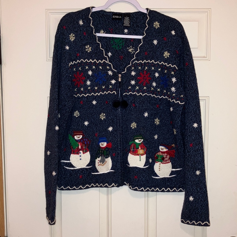Christmas Navy Snowman Zip up Sweater